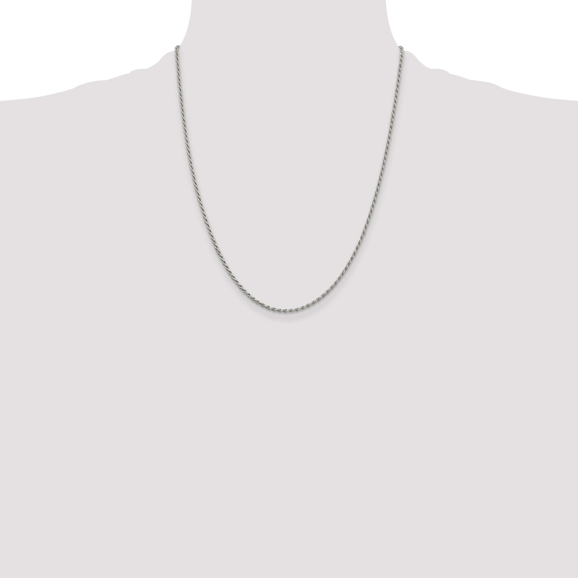 Sterling Silver Rhodium-plated 1.7mm Diamond-Cut Rope Chain w/ ext.
