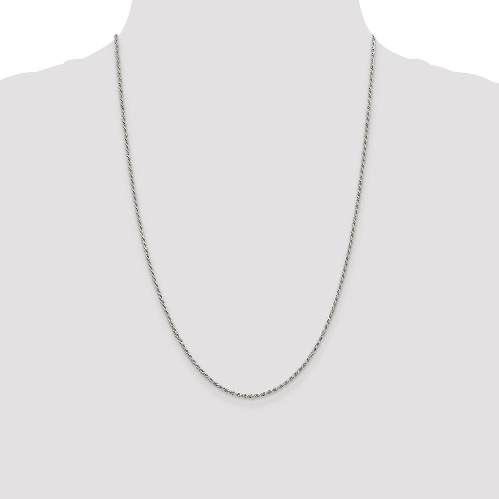 Sterling Silver Rhodium-plated 1.7mm Diamond-Cut Rope Chain