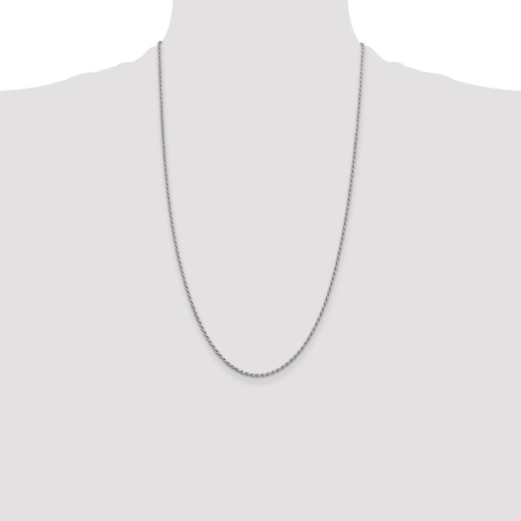 Sterling Silver Rhodium-plated 1.7mm Diamond-Cut Rope Chain