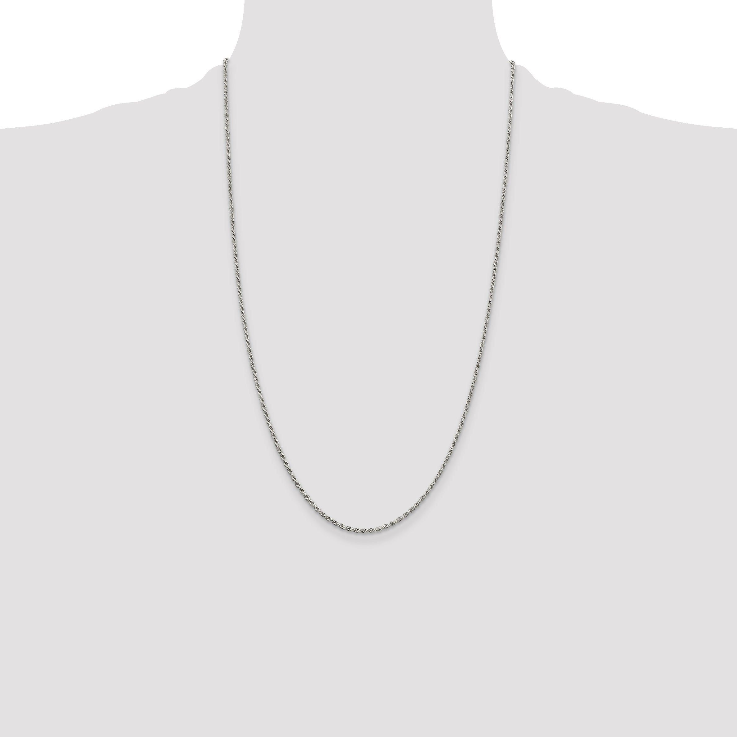 Sterling Silver Rhodium-plated 1.7mm Diamond-Cut Rope Chain