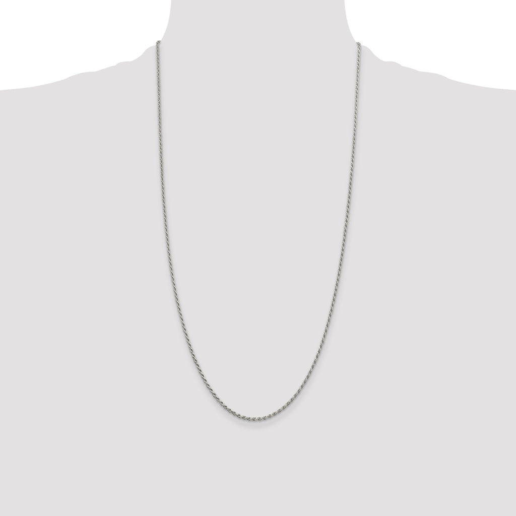Sterling Silver Rhodium-plated 1.7mm Diamond-Cut Rope Chain