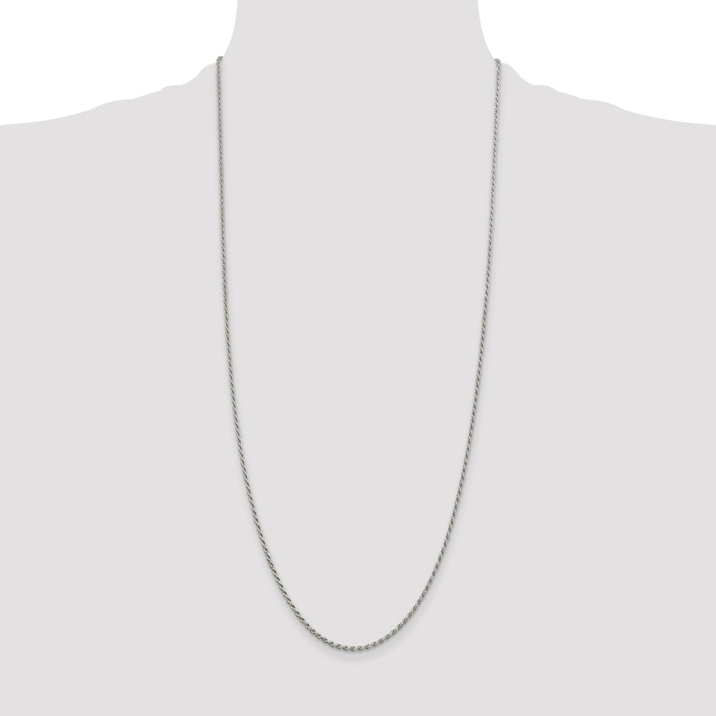 Sterling Silver Rhodium-plated 1.7mm Diamond-Cut Rope Chain