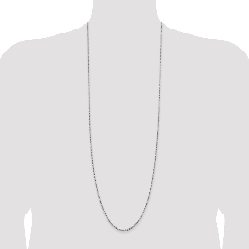 Sterling Silver Rhodium-plated 1.7mm Diamond-Cut Rope Chain
