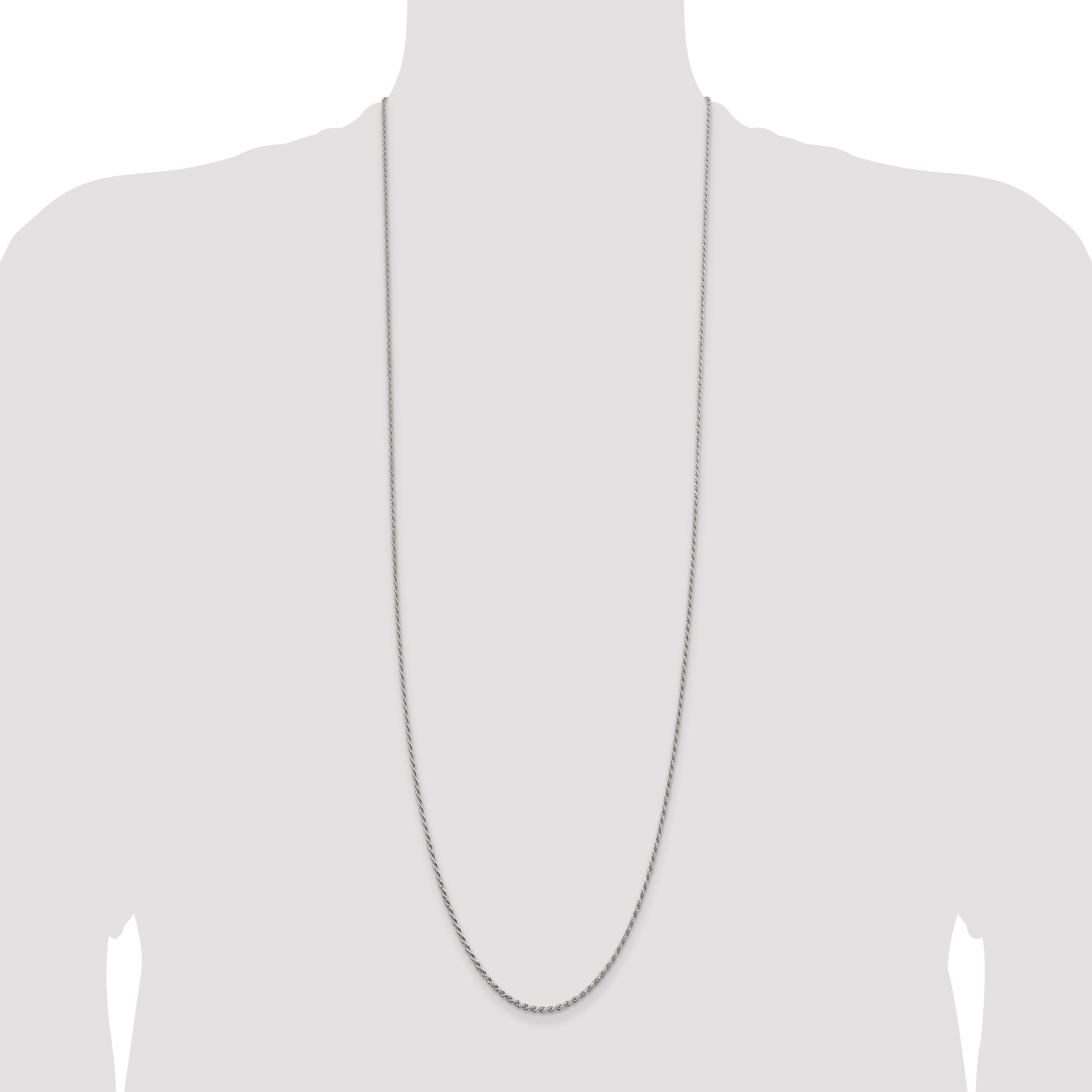 Sterling Silver Rhodium-plated 1.7mm Diamond-Cut Rope Chain