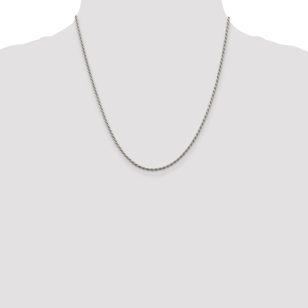 Sterling Silver Rhodium-plated 1.85mm Diamond-Cut Rope Chain Anklet