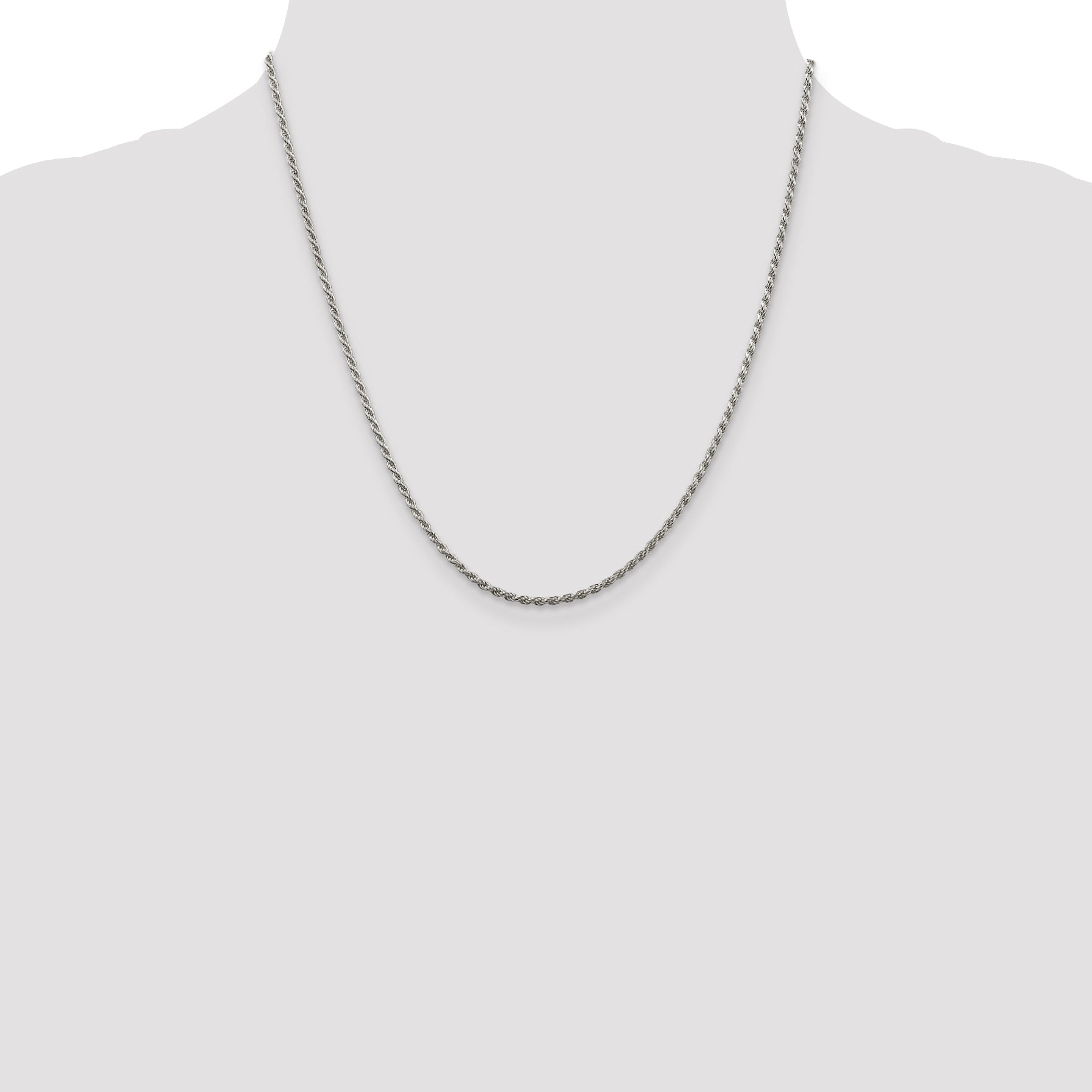 Sterling Silver Rhodium-plated 1.85mm Diamond-Cut Rope Chain Anklet