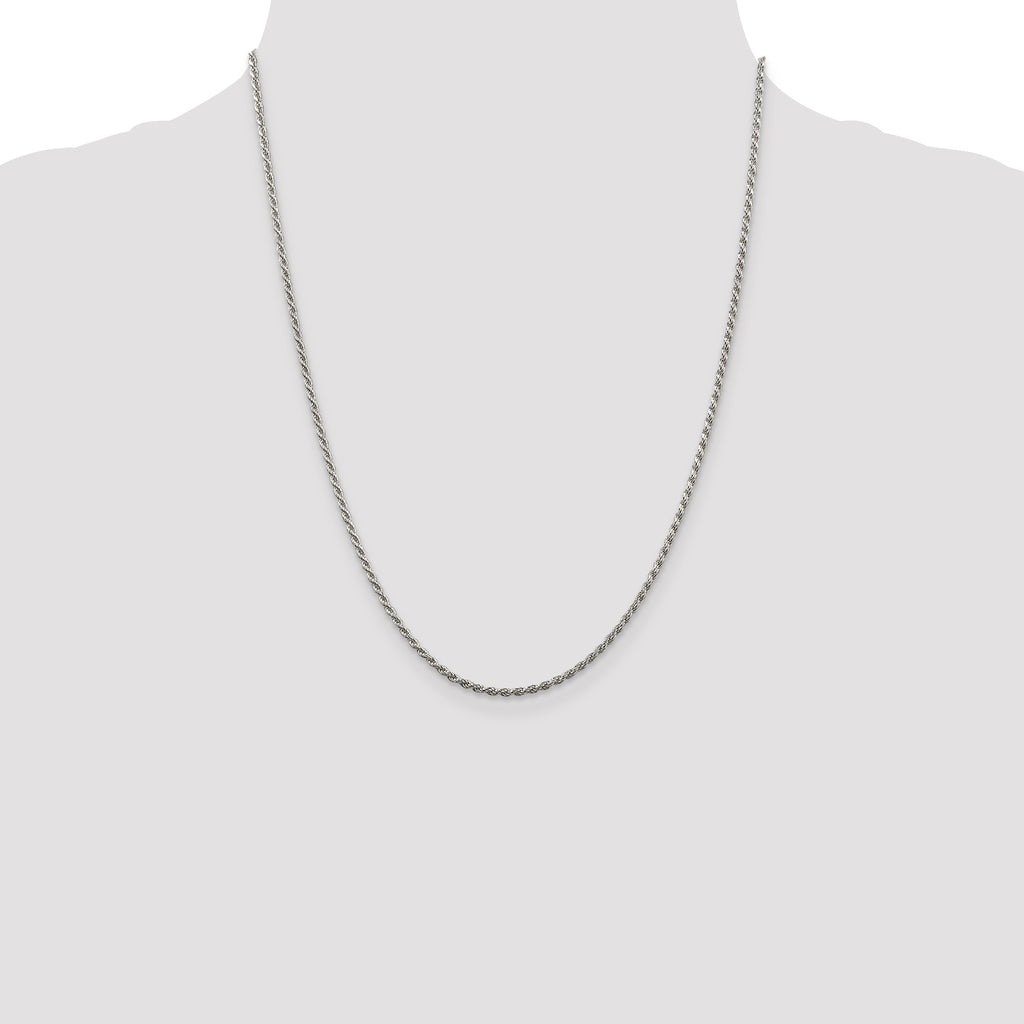 Sterling Silver Rhodium-plated 1.85mm Diamond-Cut Rope Chain Anklet