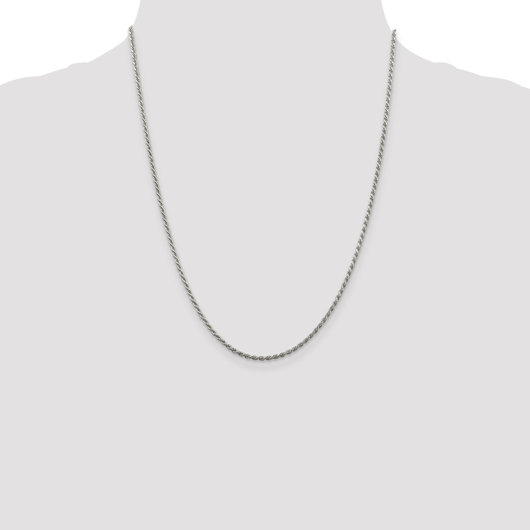 Sterling Silver Rhodium-plated 1.85mm Diamond-Cut Rope Chain Anklet