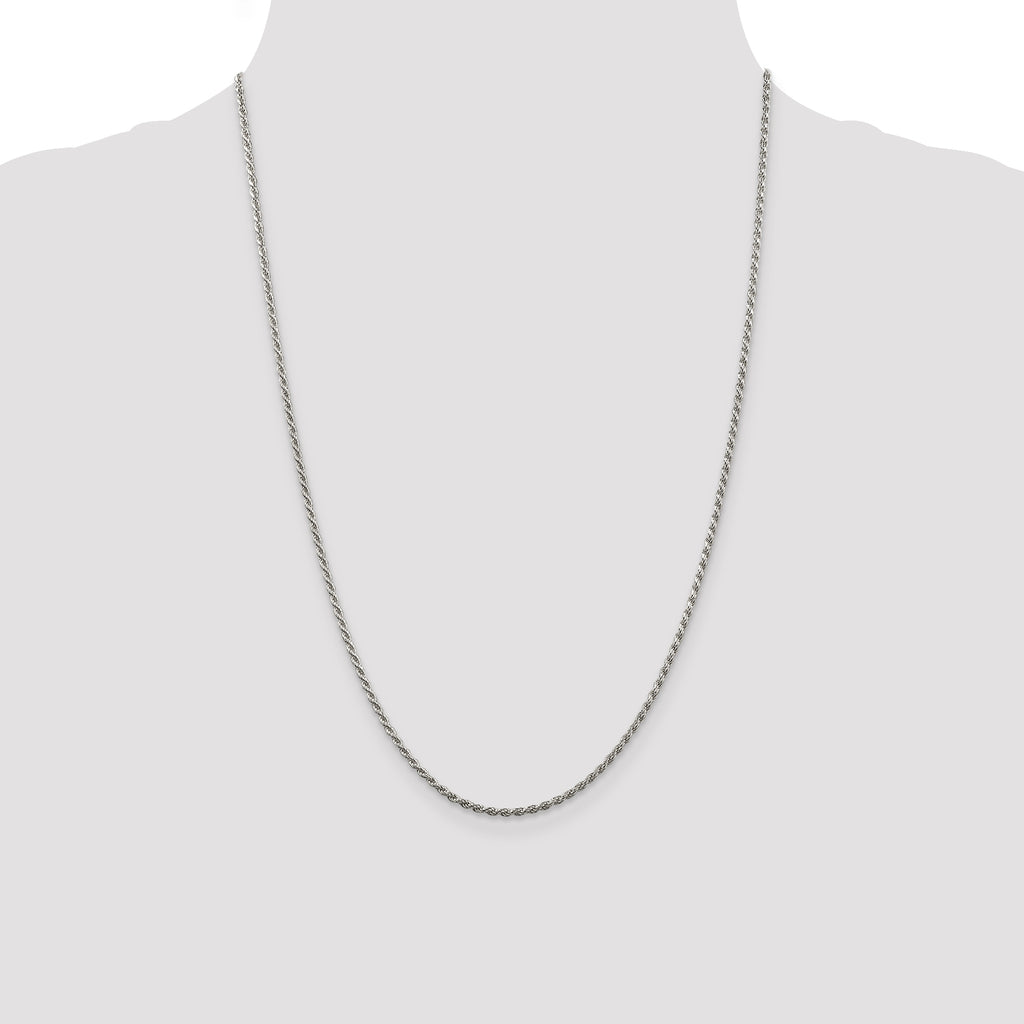 Sterling Silver Rhodium-plated 1.85mm Diamond-Cut Rope Chain Anklet
