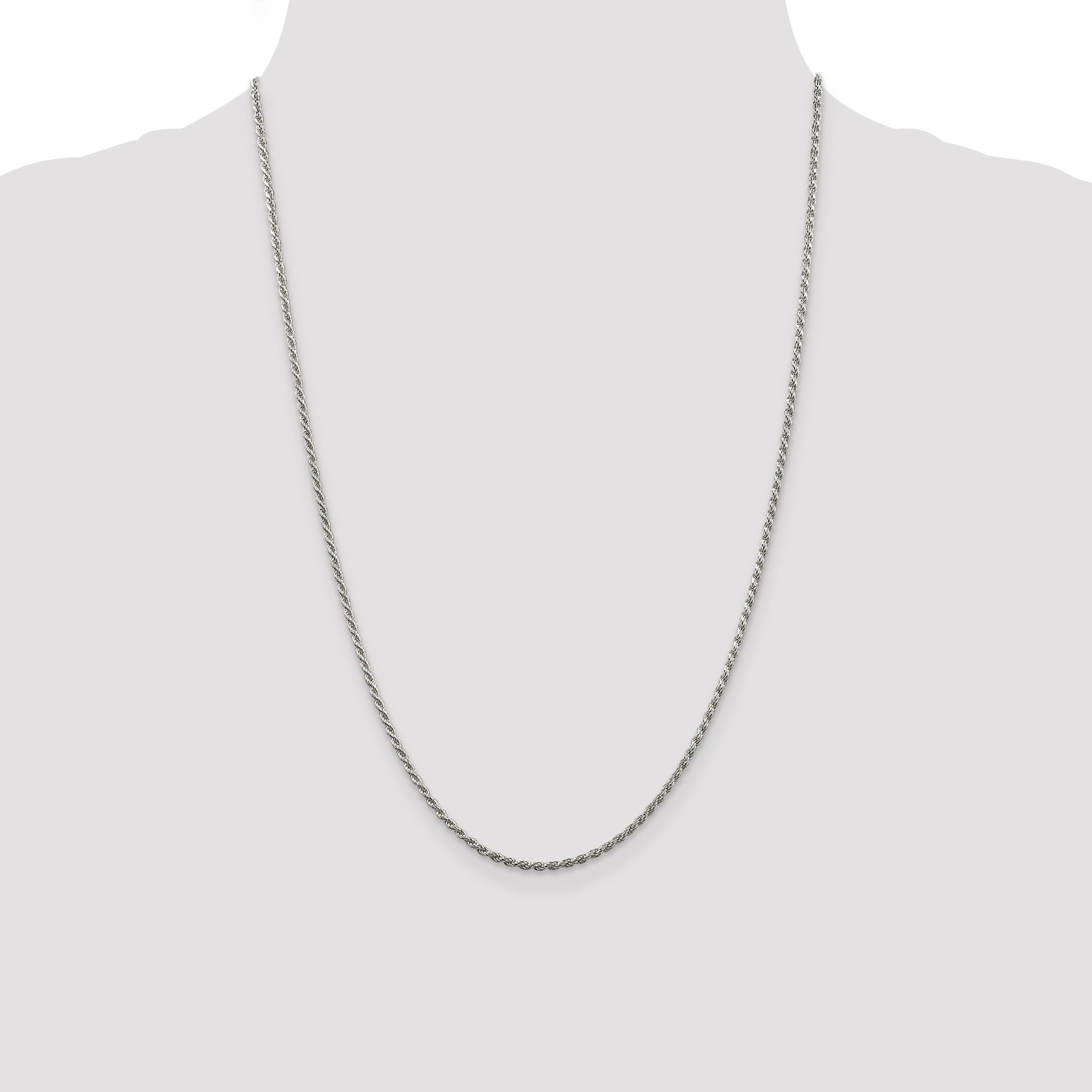 Sterling Silver Rhodium-plated 1.85mm Diamond-Cut Rope Chain Anklet