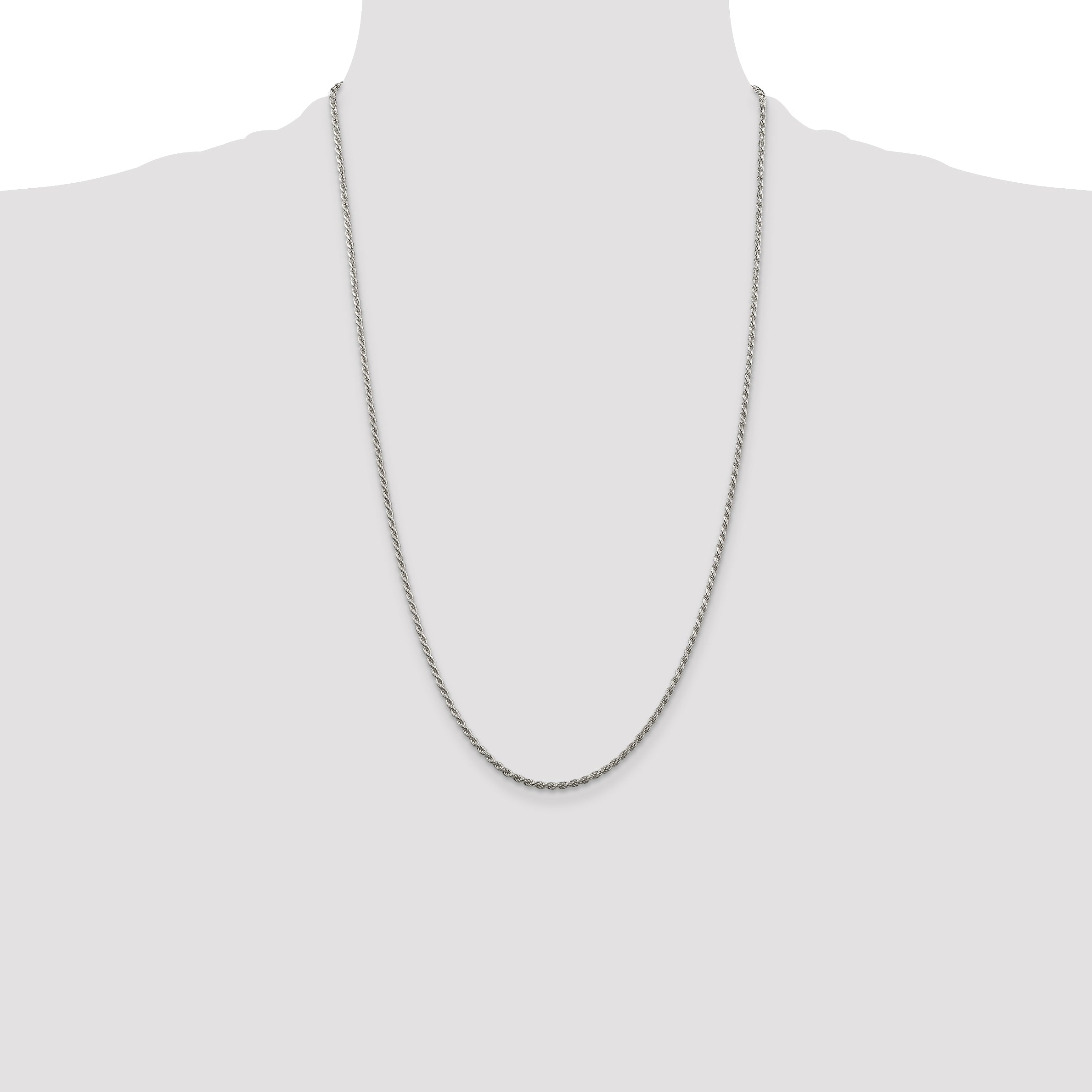 Sterling Silver Rhodium-plated 1.85mm Diamond-Cut Rope Chain Anklet