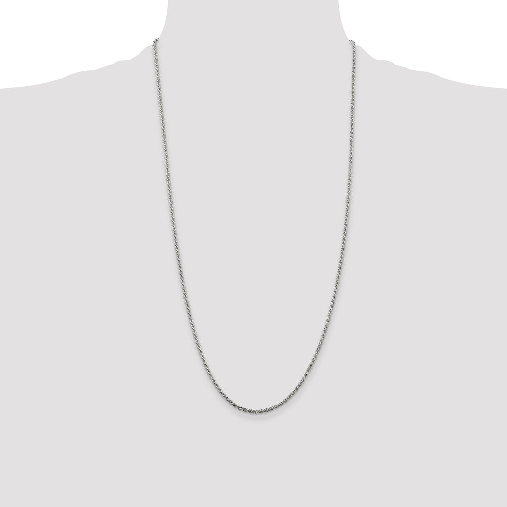 Sterling Silver Rhodium-plated 1.85mm Diamond-Cut Rope Chain Anklet