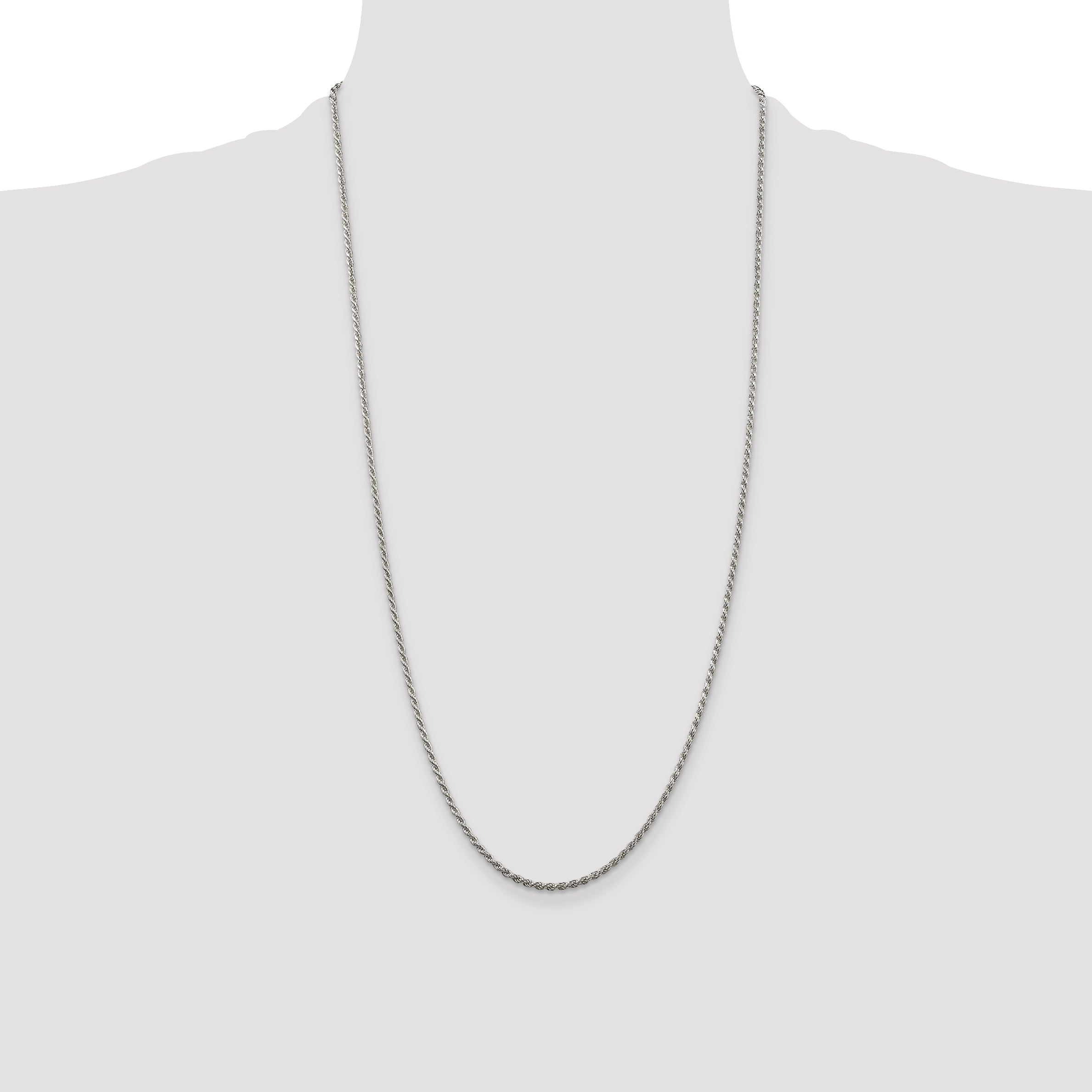Sterling Silver Rhodium-plated 1.85mm Diamond-Cut Rope Chain Anklet