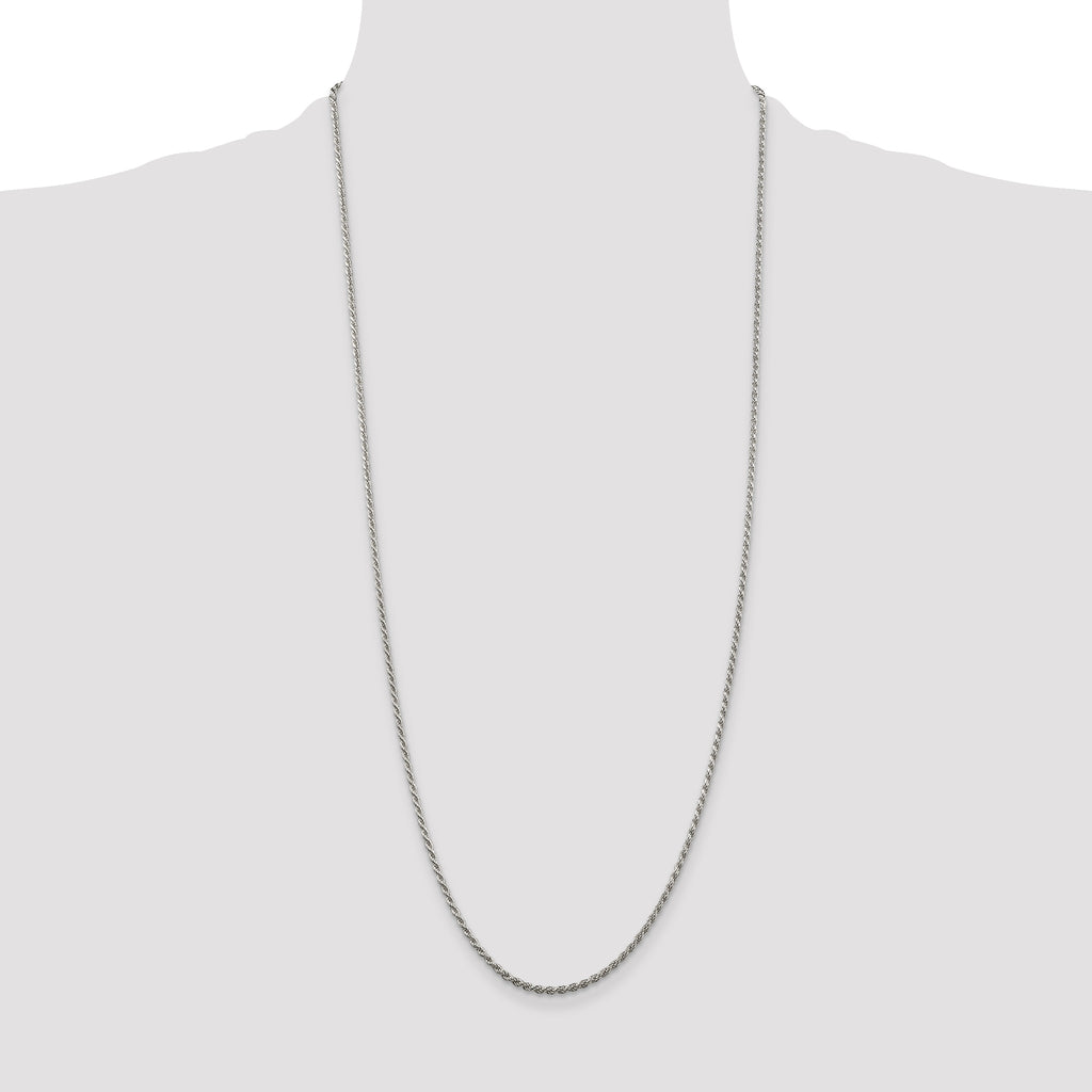 Sterling Silver Rhodium-plated 1.85mm Diamond-Cut Rope Chain Anklet