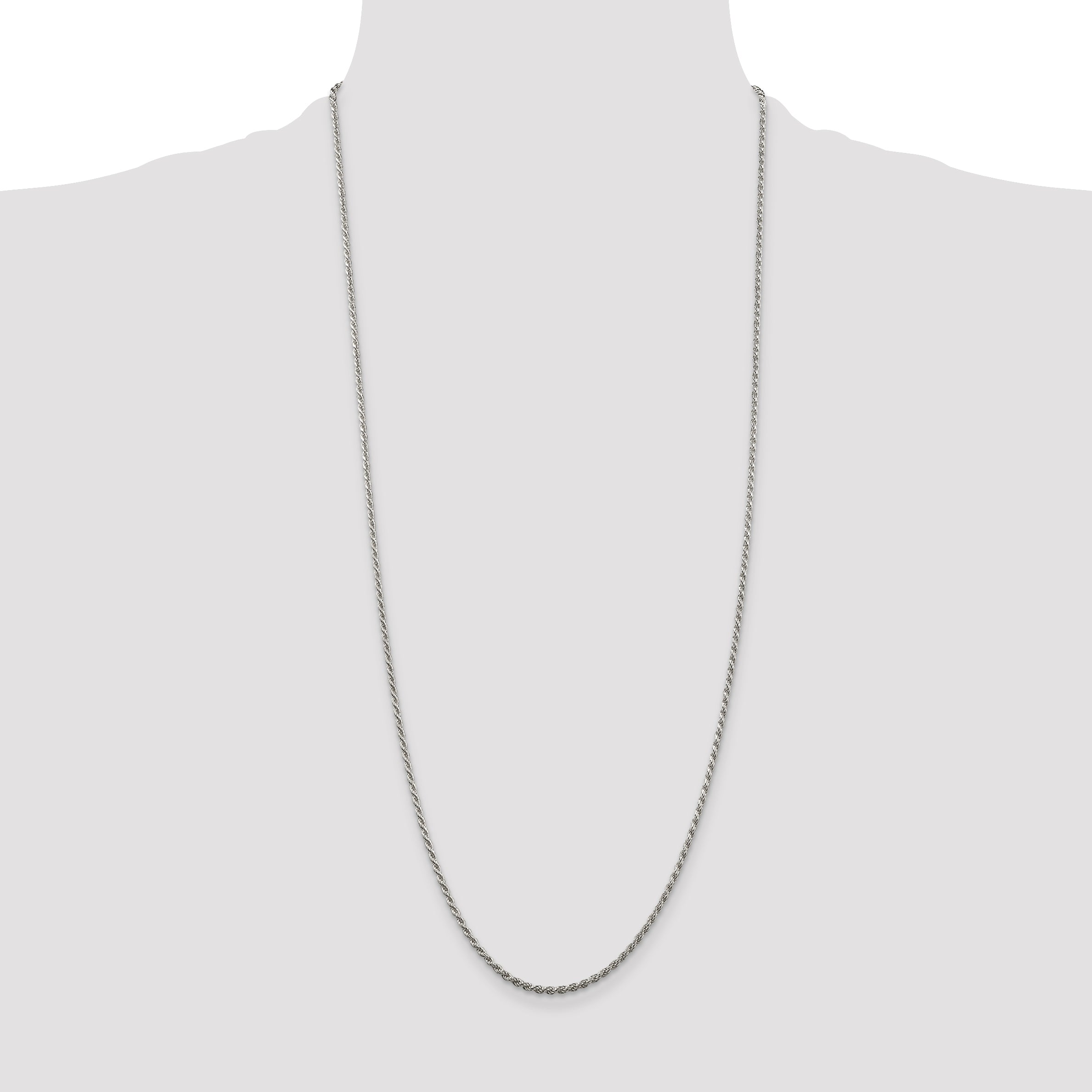 Sterling Silver Rhodium-plated 1.85mm Diamond-Cut Rope Chain Anklet