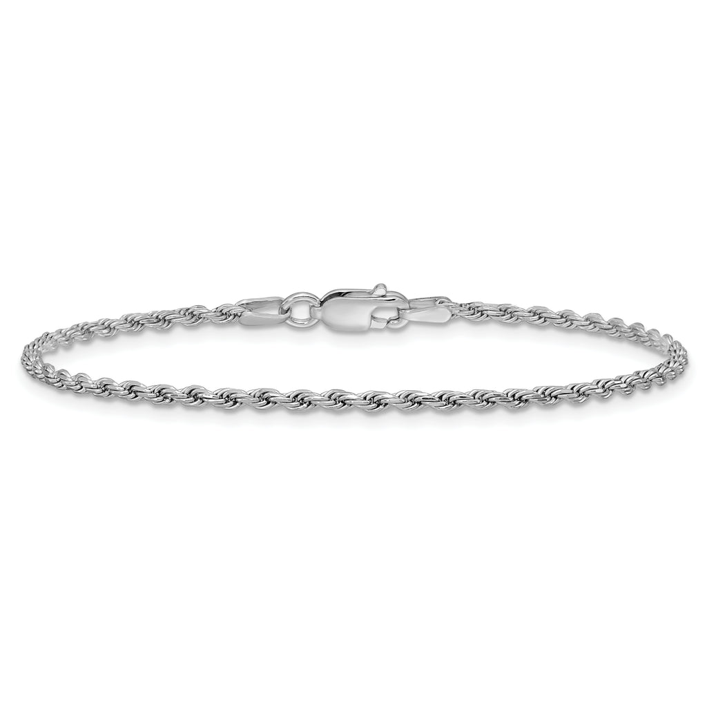 Sterling Silver Rhodium-Plated Diamond-Cut Rope Chain Bracelet 1.85mm