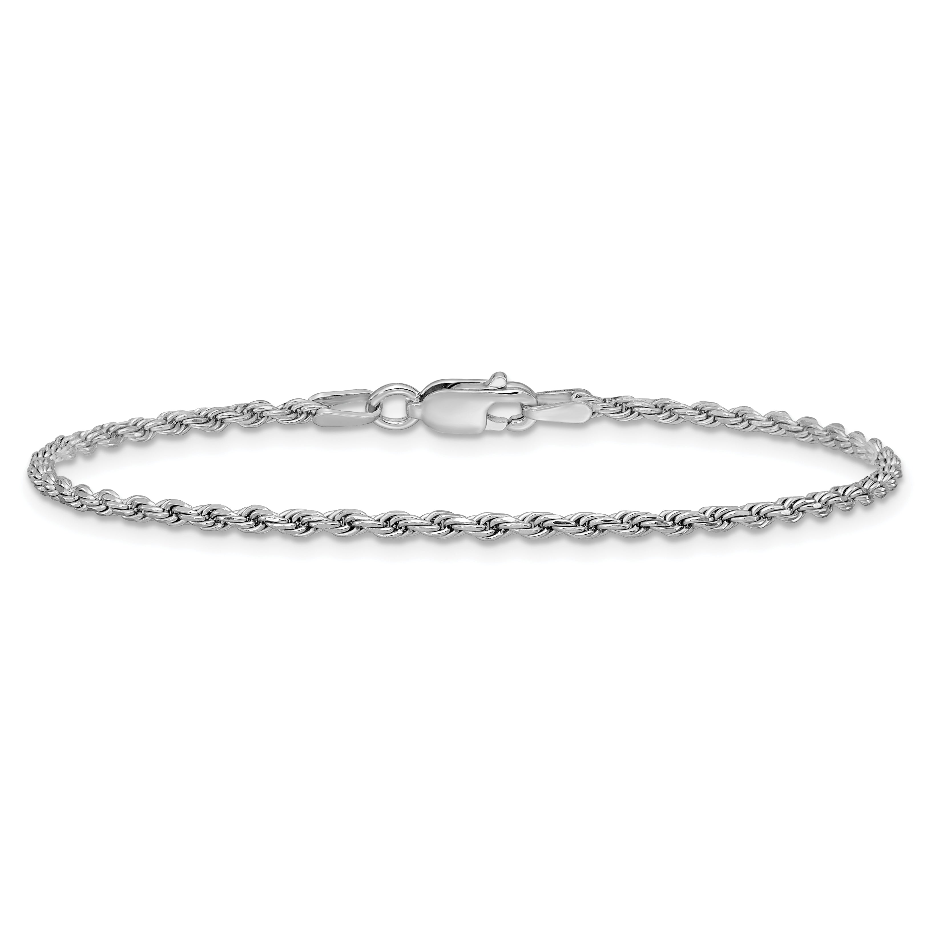 Sterling Silver Rhodium-plated 1.85mm Diamond-cut Rope Chain Anklet