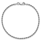 Sterling Silver Rhodium-plated 1.85mm Diamond-Cut Rope Chain Anklet