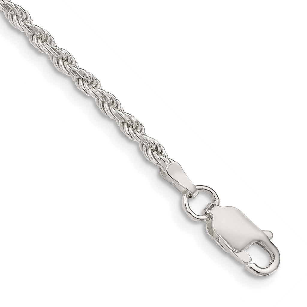 Sterling Silver 2.25mm Diamond-Cut Rope Chain Anklet