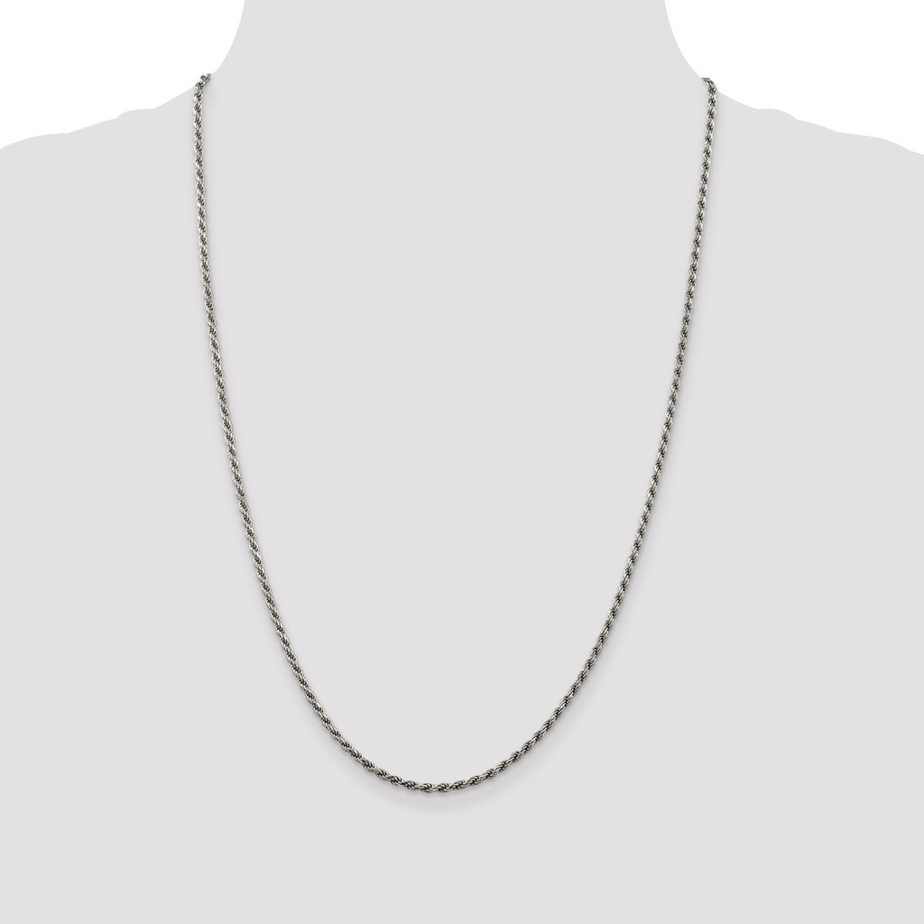 Sterling Silver Rhodium-plated 2.25mm Diamond-Cut Rope Chain