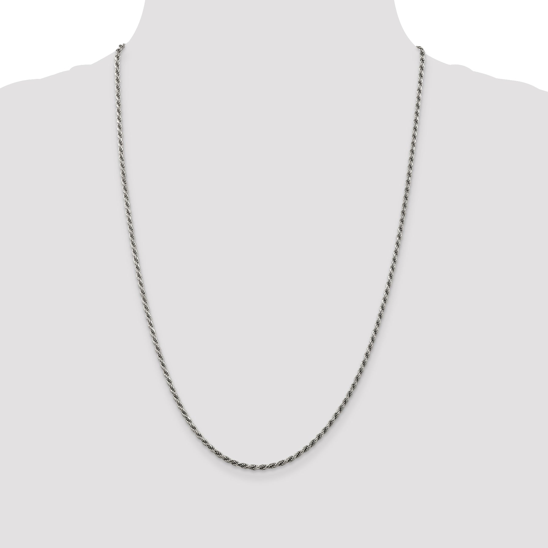 Sterling Silver Rhodium-plated 2.25mm Diamond-Cut Rope Chain