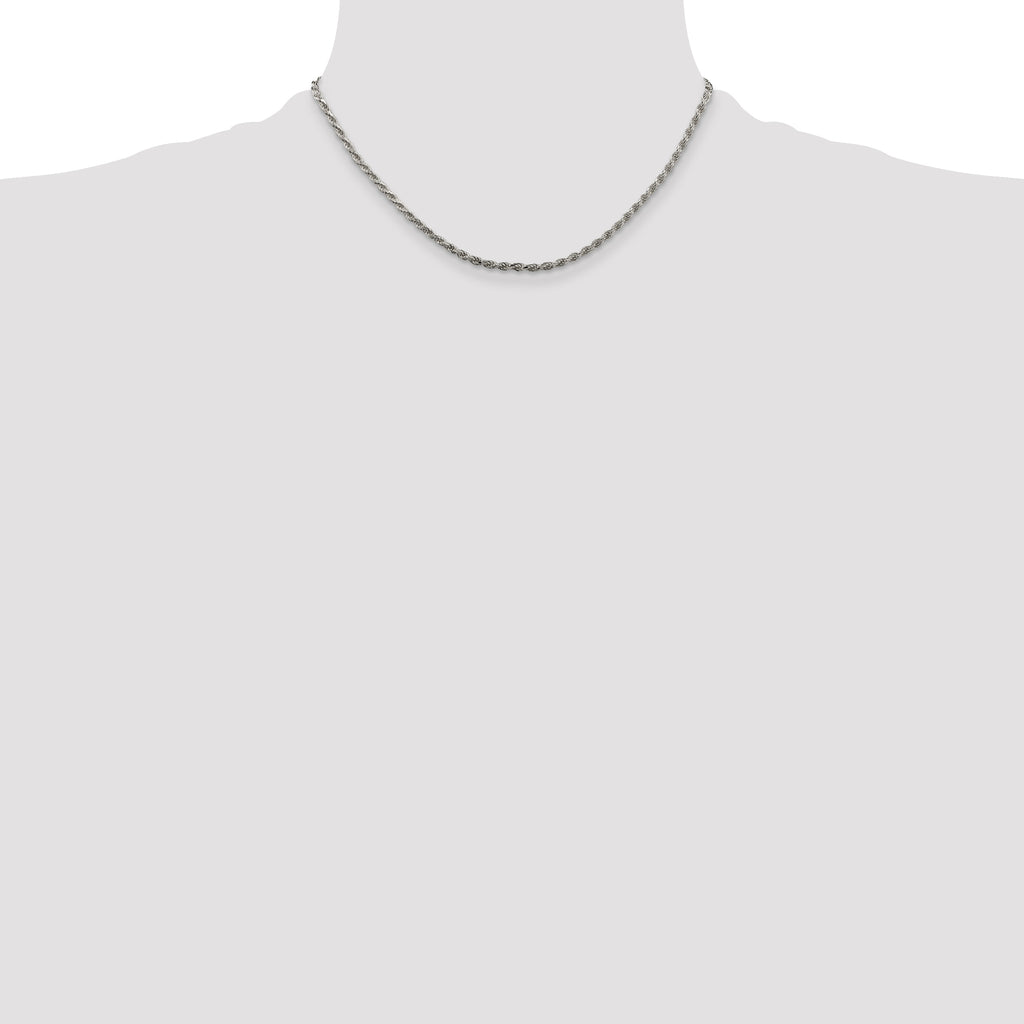 Sterling Silver Rhodium-plated 2.25mm Diamond-Cut Rope Chain