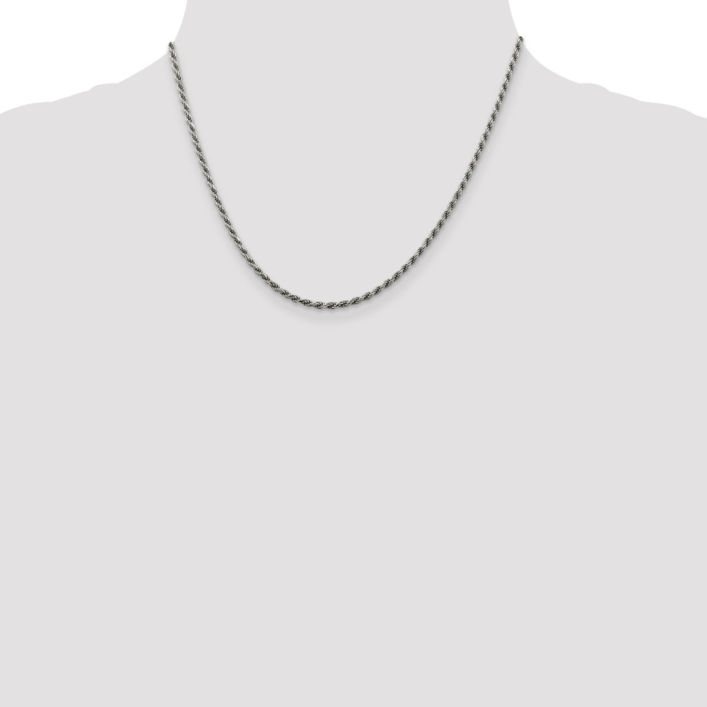 Sterling Silver Rhodium-plated 2.25mm Diamond-Cut Rope Chain