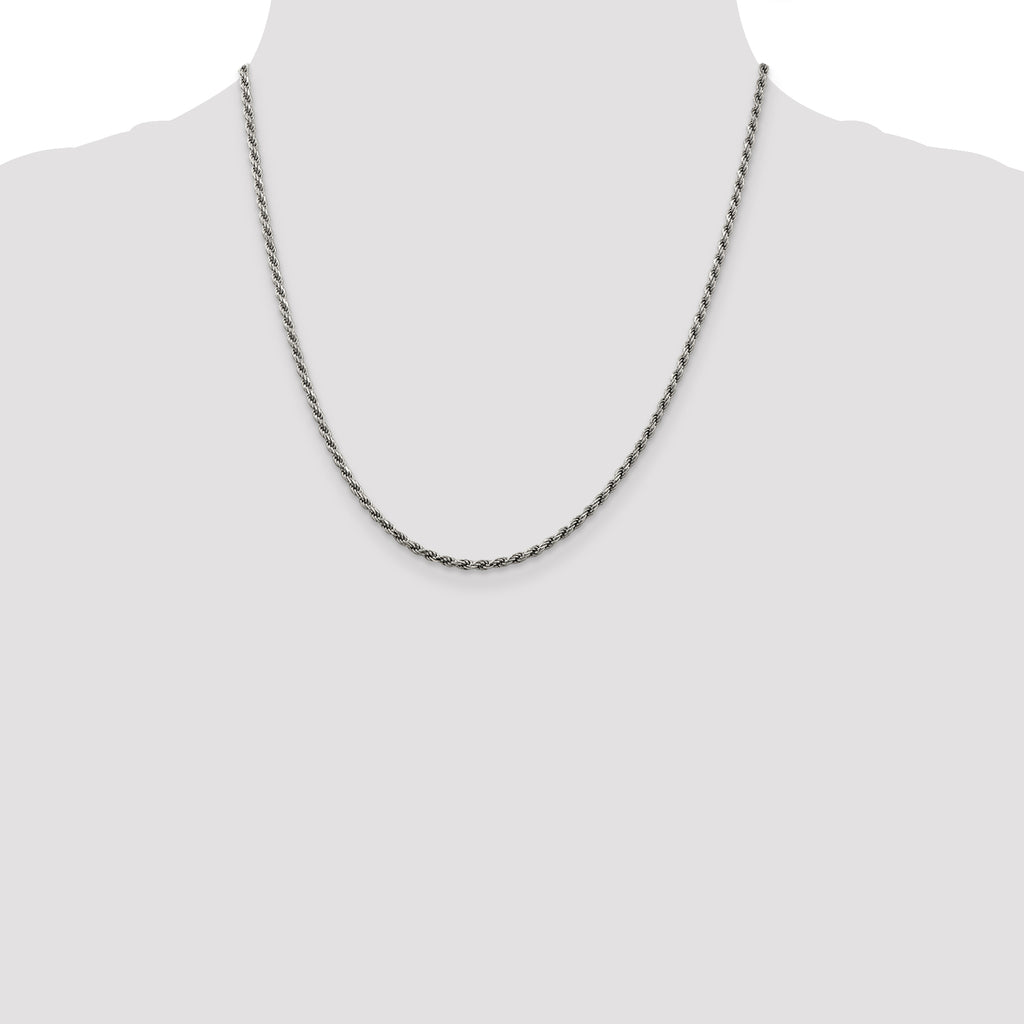 Sterling Silver Rhodium-plated 2.25mm Diamond-Cut Rope Chain