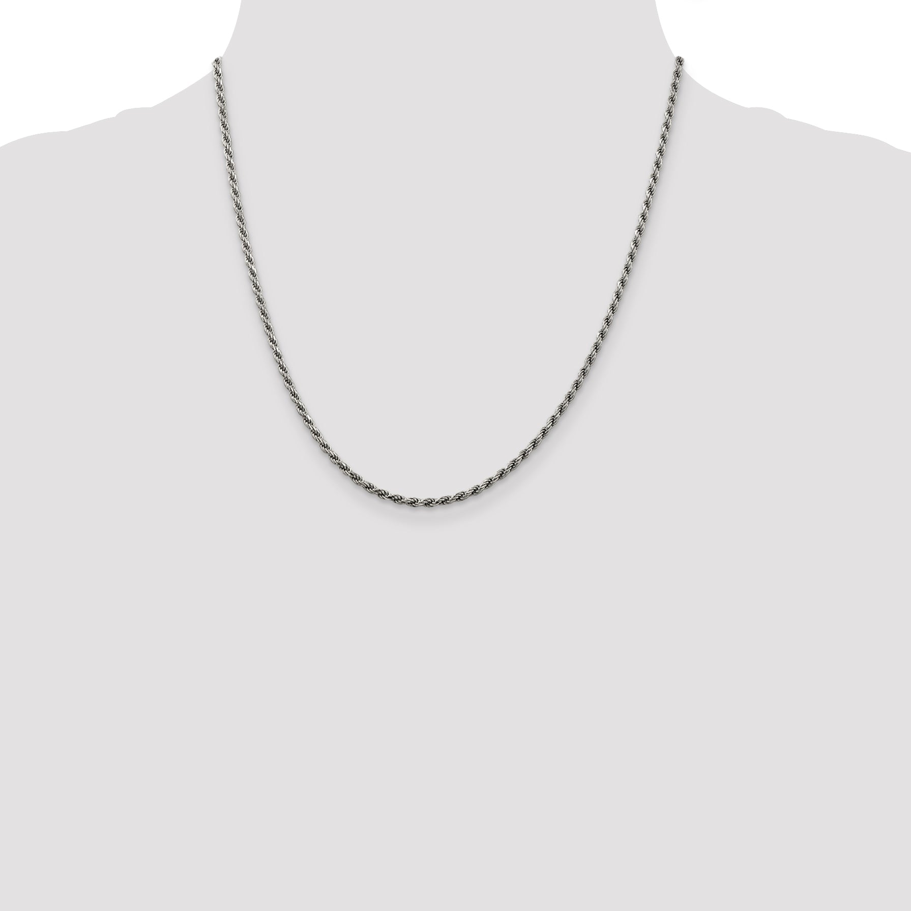 Sterling Silver Rhodium-plated 2.25mm Diamond-Cut Rope Chain