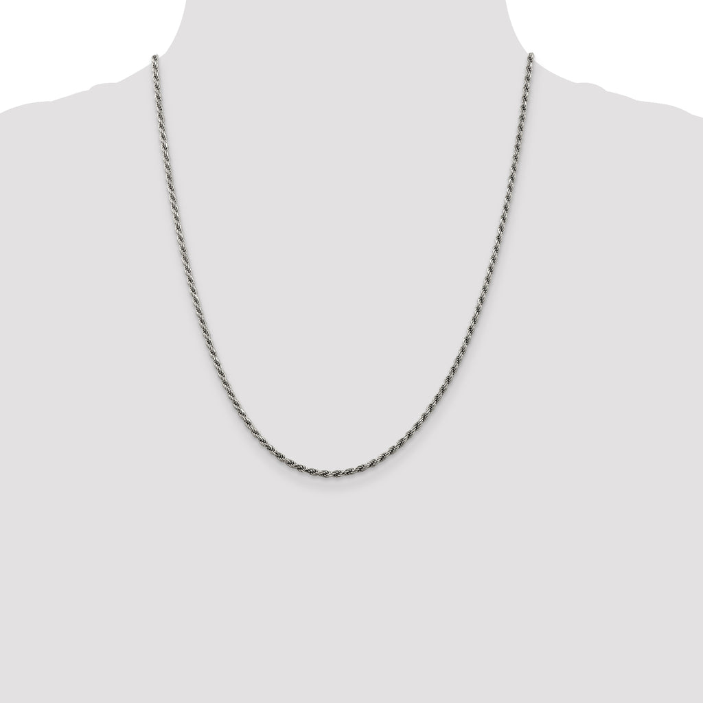 Sterling Silver Rhodium-plated 2.25mm Diamond-Cut Rope Chain