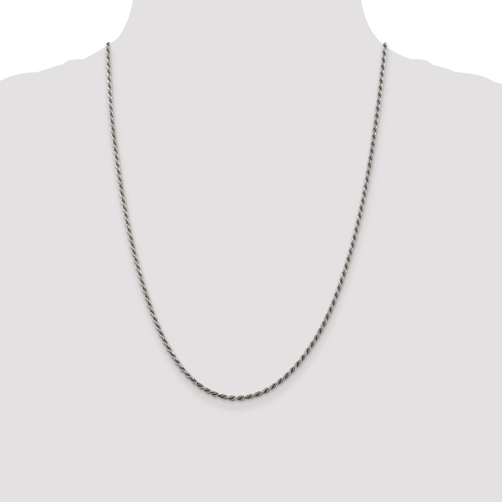 Sterling Silver Rhodium-plated 2.25mm Diamond-Cut Rope Chain