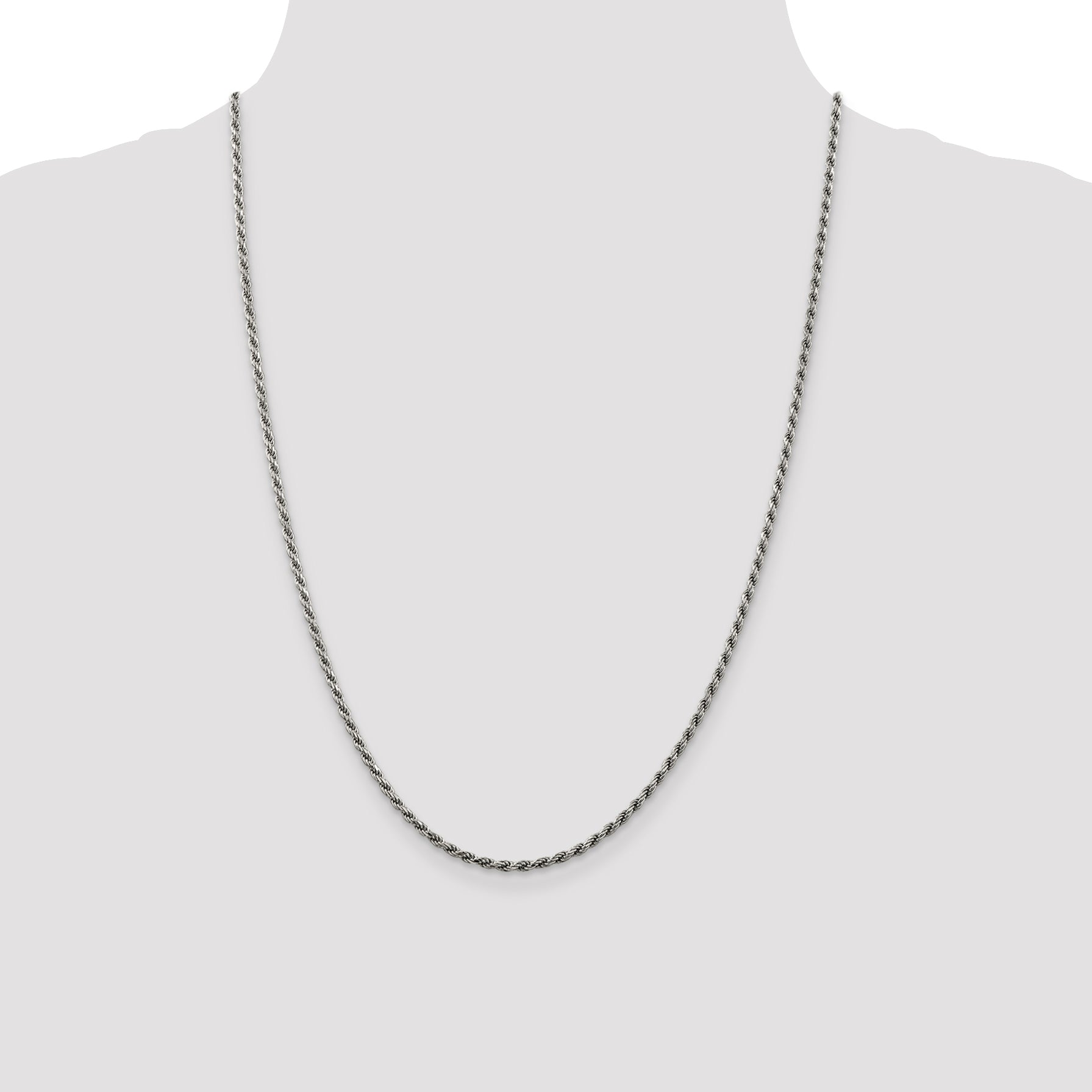 Sterling Silver Rhodium-plated 2.25mm Diamond-Cut Rope Chain