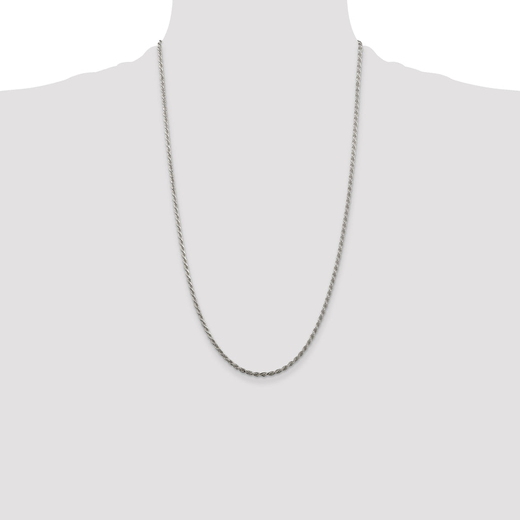 Sterling Silver Rhodium-plated 2.25mm Diamond-Cut Rope Chain