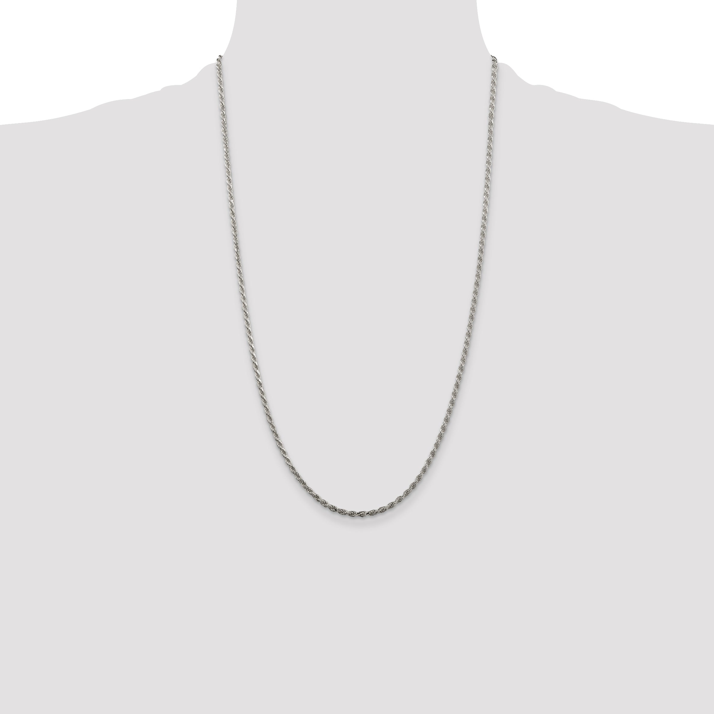 Sterling Silver Rhodium-plated 2.25mm Diamond-Cut Rope Chain