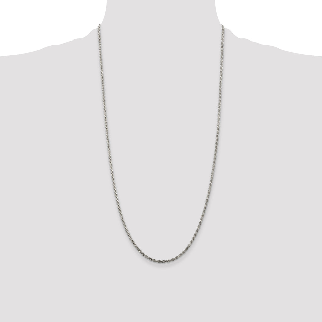 Sterling Silver Rhodium-plated 2.25mm Diamond-Cut Rope Chain