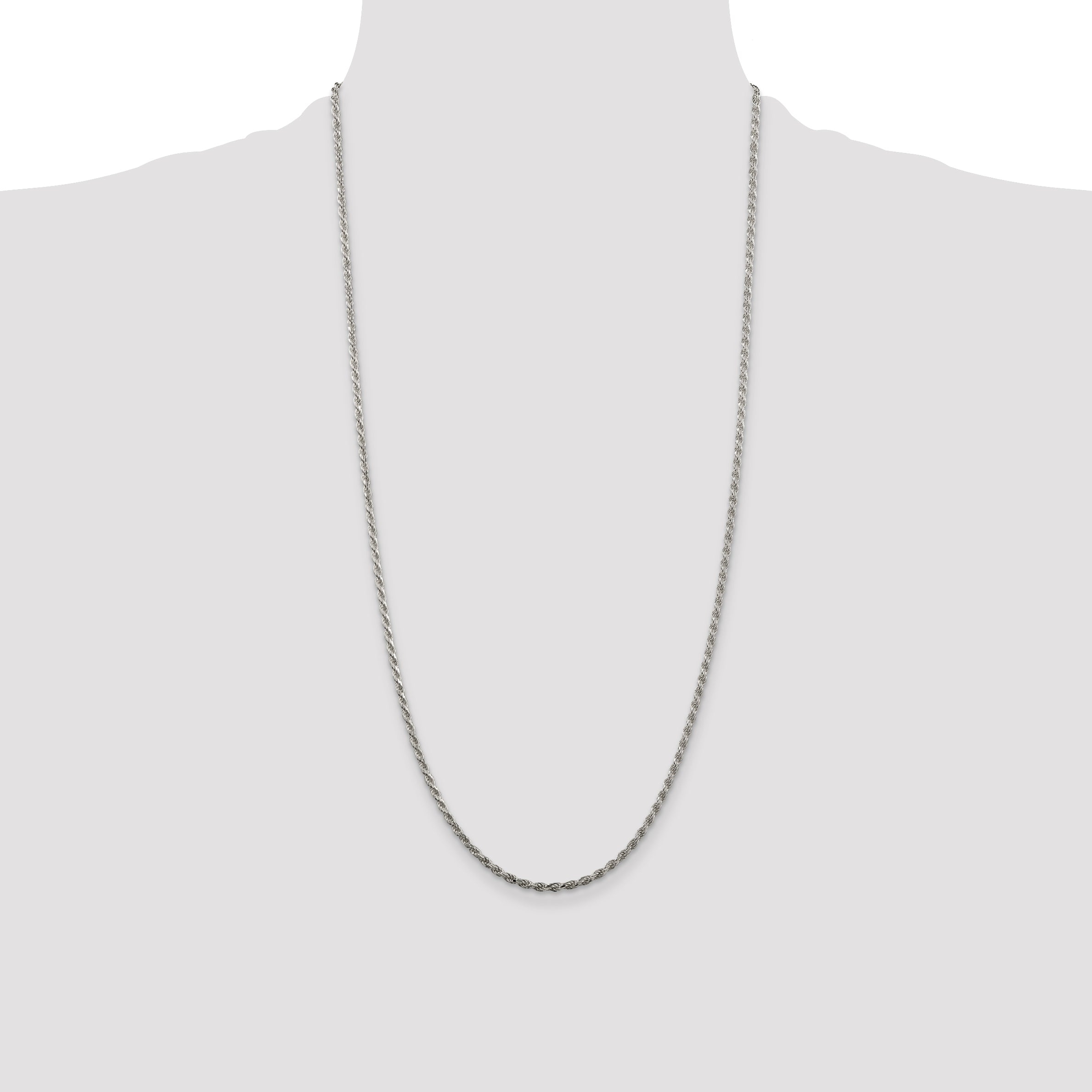 Sterling Silver Rhodium-plated 2.25mm Diamond-Cut Rope Chain