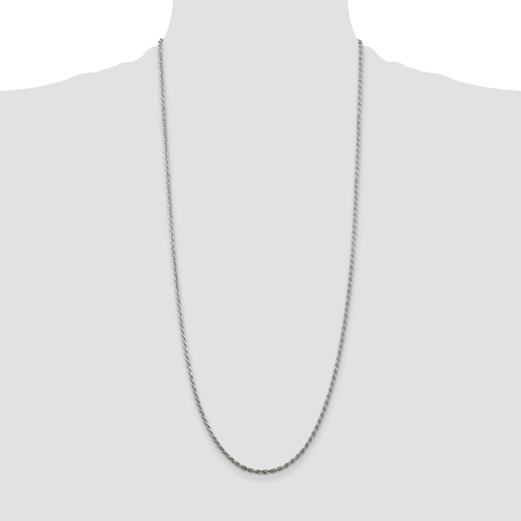 Sterling Silver Rhodium-plated 2.25mm Diamond-Cut Rope Chain