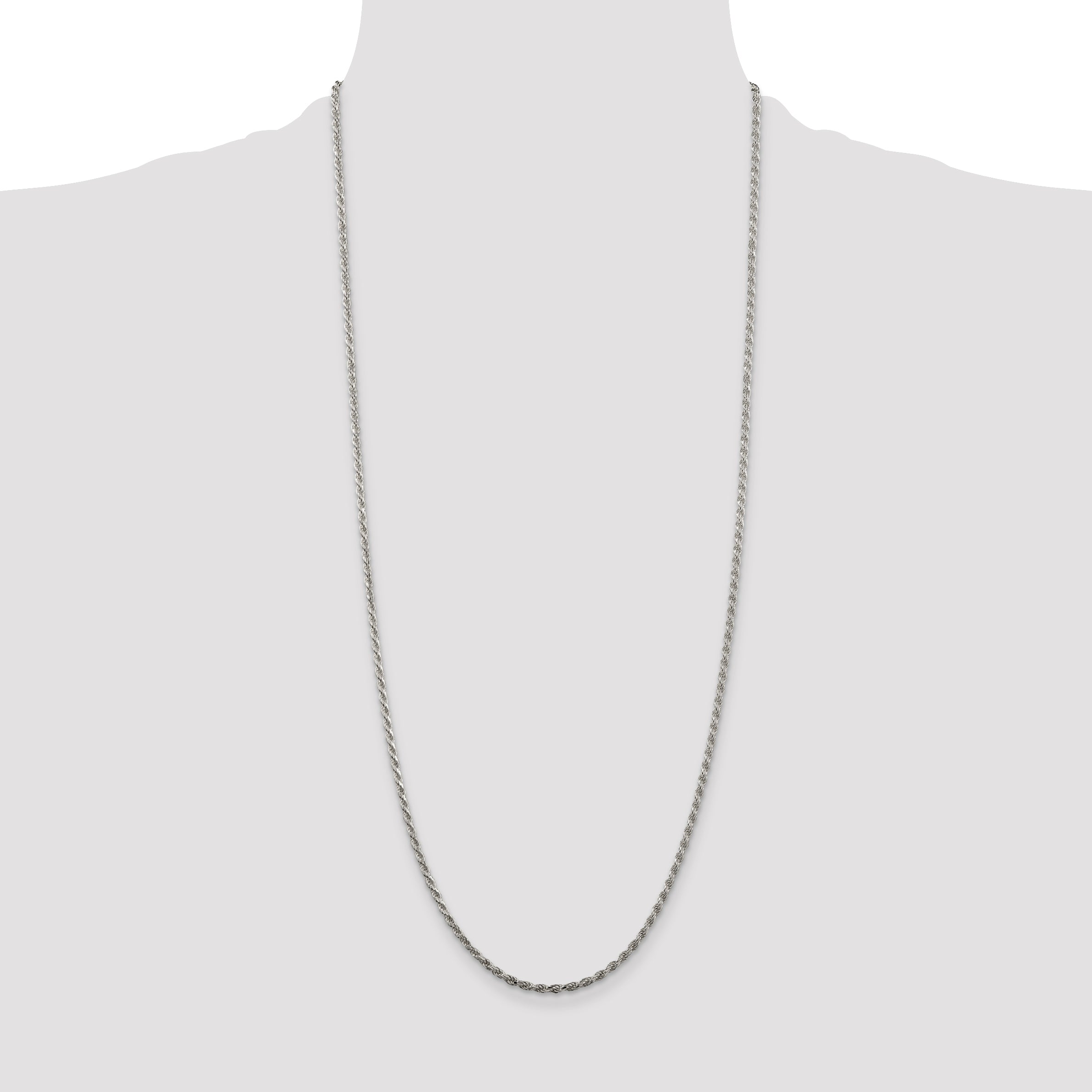 Sterling Silver Rhodium-plated 2.25mm Diamond-Cut Rope Chain