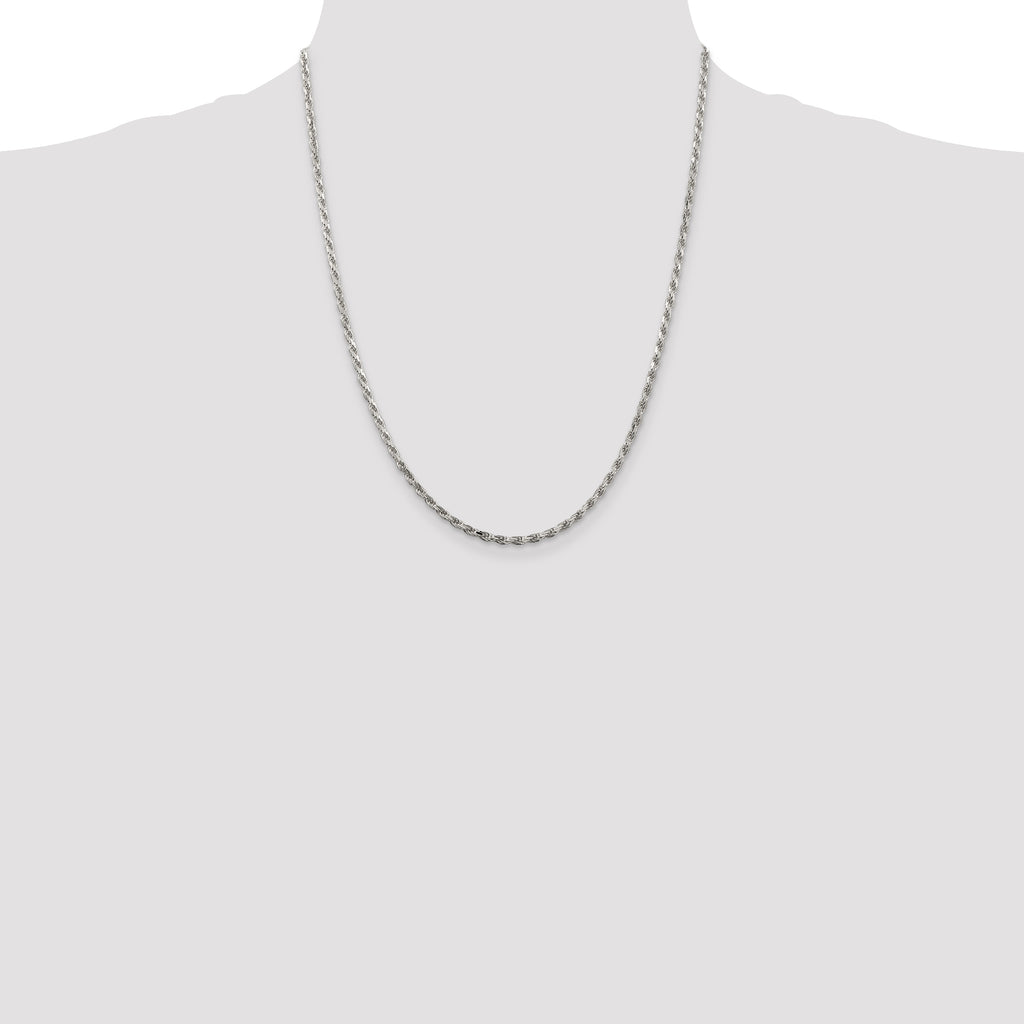 Sterling Silver 2.5mm Diamond-Cut Rope Chain w/ ext.