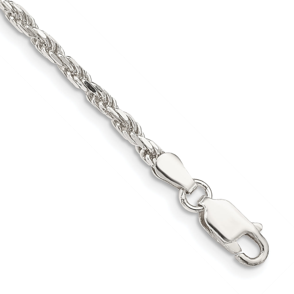 Sterling Silver 2.5mm Diamond-Cut Rope Chain Anklet