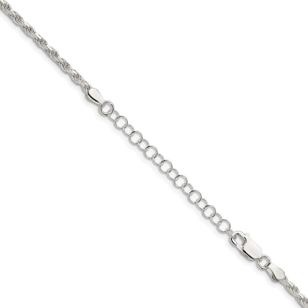 Sterling Silver 2.5mm Diamond-Cut Rope Chain w/ ext.