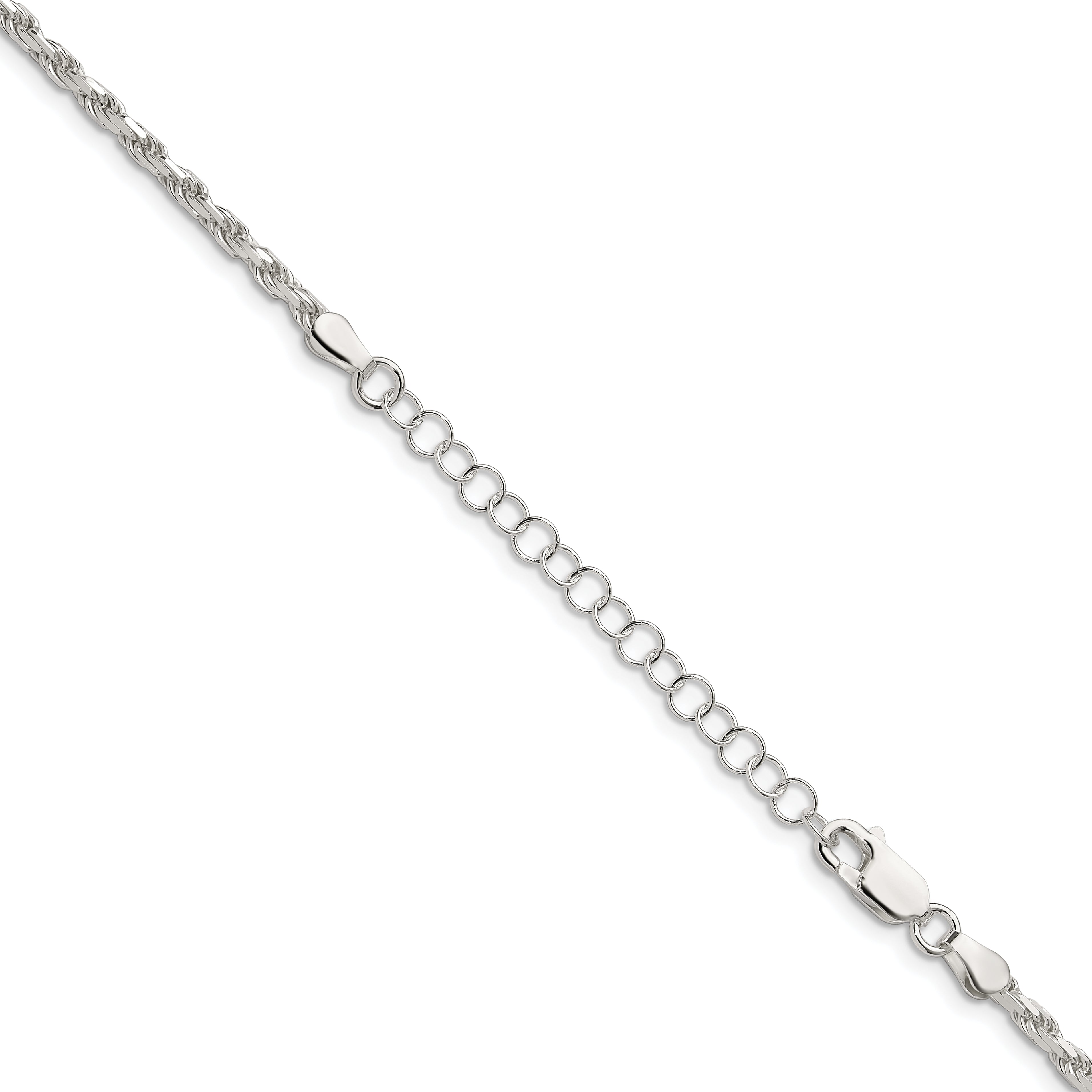 Sterling Silver 2.5mm Diamond-Cut Rope Chain w/ ext.