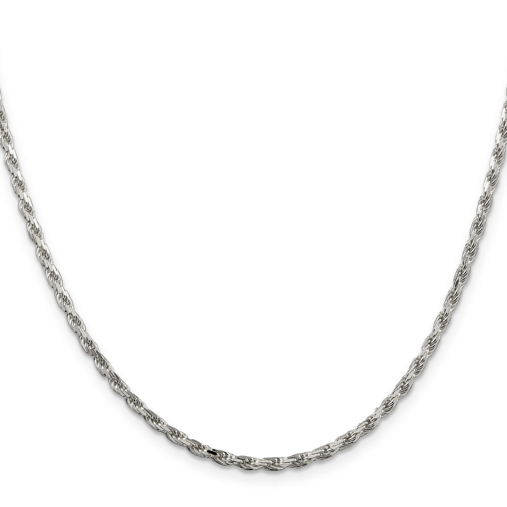 Sterling Silver Rhodium-Plated Diamond-Cut Rope Chain Necklace 2.5mm