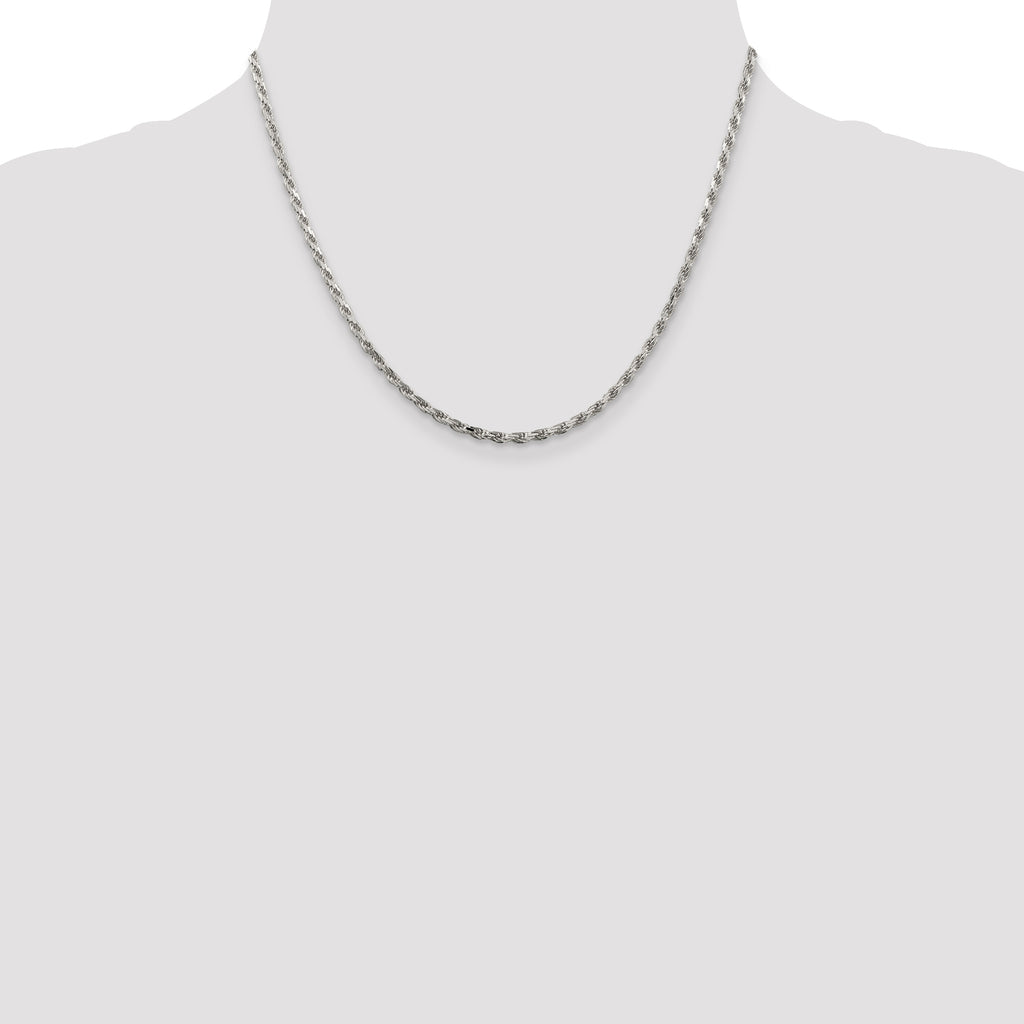 Sterling Silver Rhodium-Plated Diamond-Cut Rope Chain Necklace 2.5mm