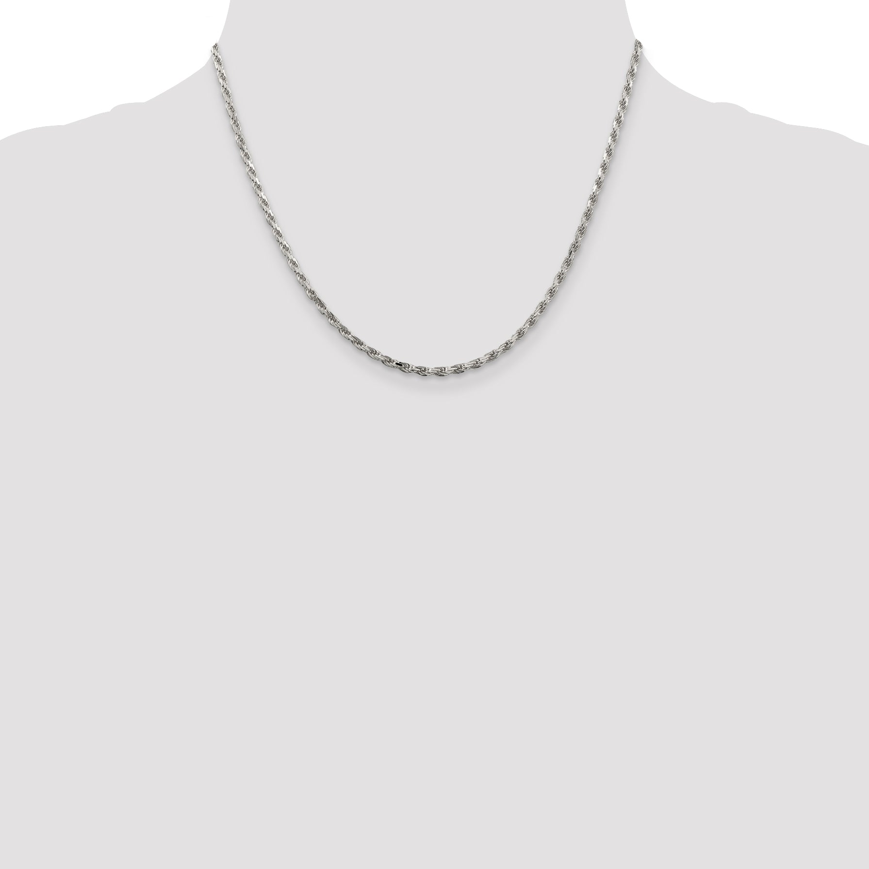 Sterling Silver Rhodium-Plated Diamond-Cut Rope Chain Necklace 2.5mm