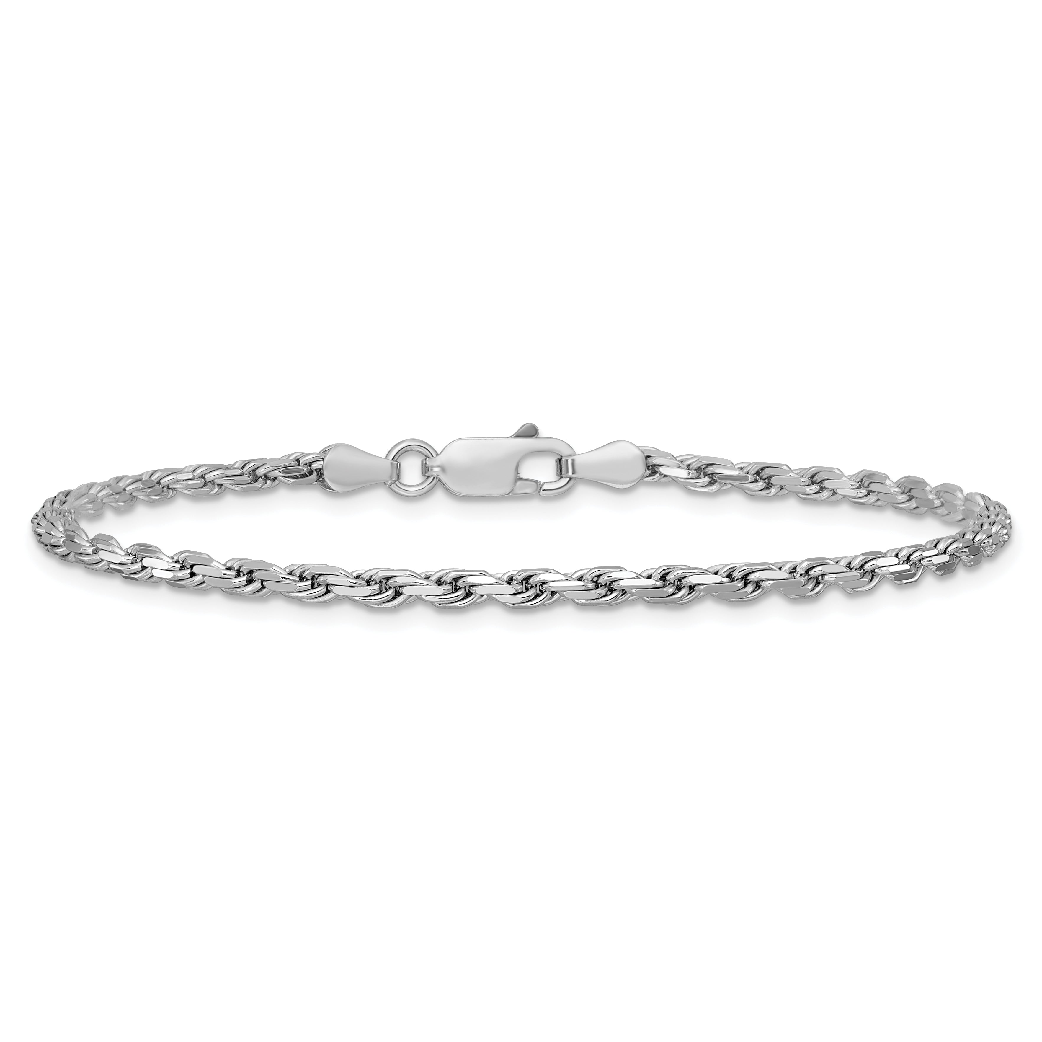 Sterling Silver Rhodium-plated 2.5mm Diamond-cut Rope Chain