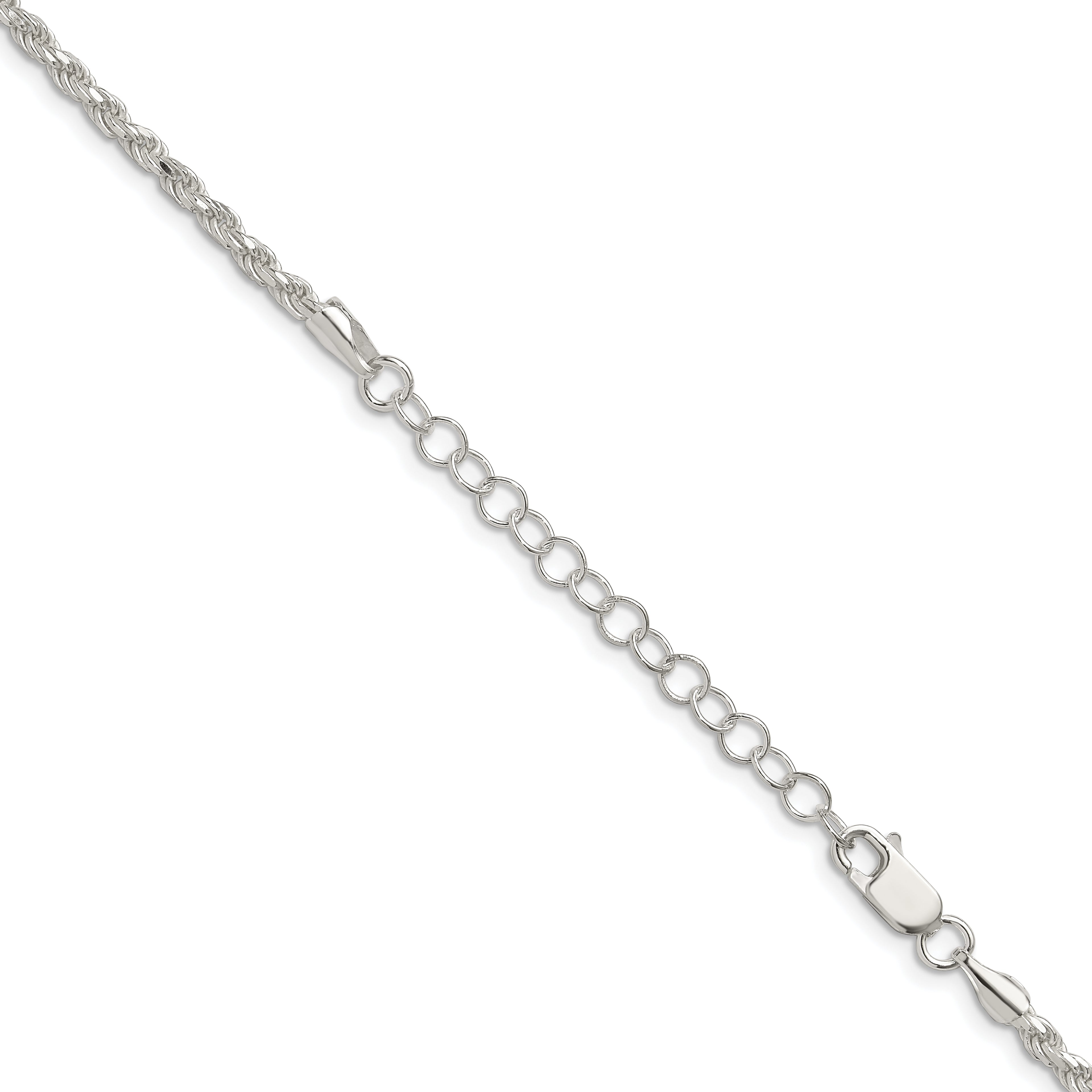 Sterling Silver 2.75mm Diamond-Cut Rope Chain w/ ext.