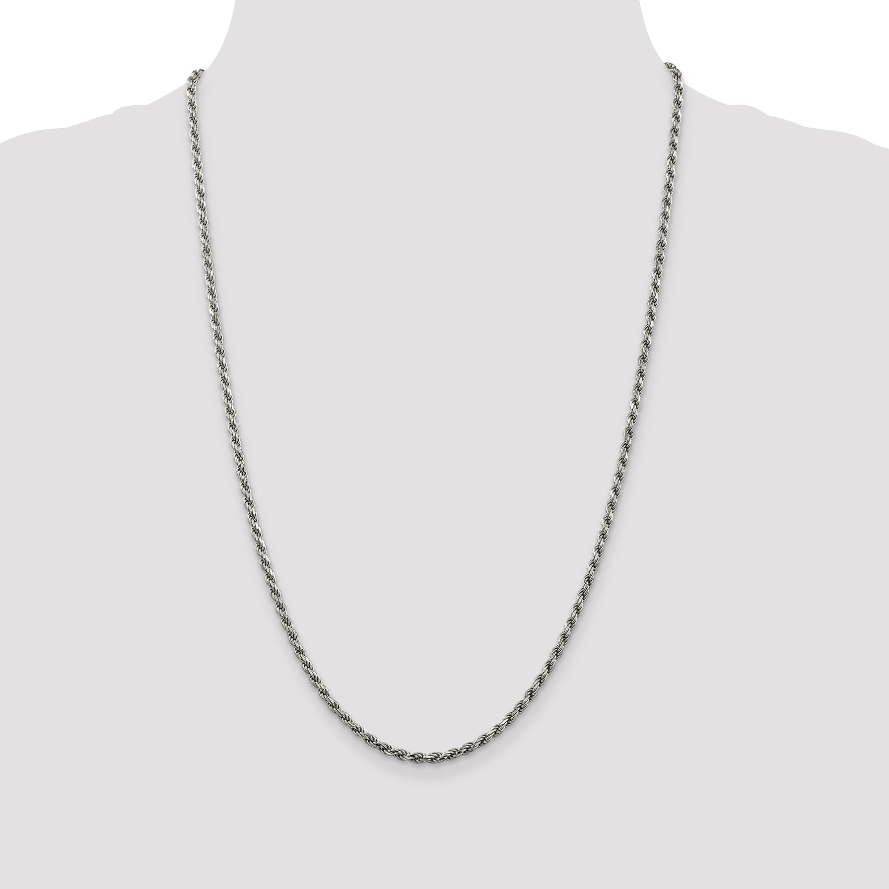 Sterling Silver Rhodium-Plated 2.75mm Diamond-Cut Rope Chain Secondary image