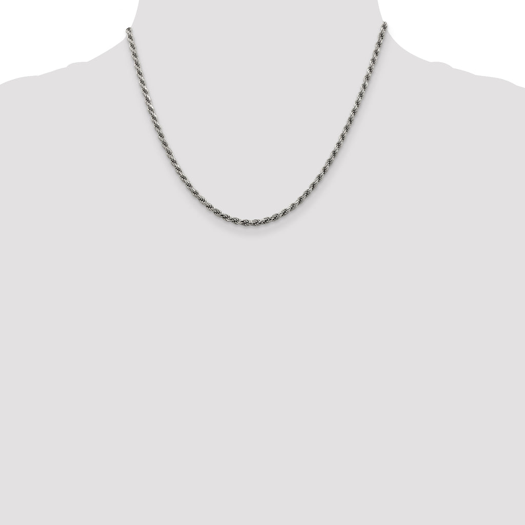 Sterling Silver Rhodium-plated 2.75mm Diamond-Cut Rope Chain