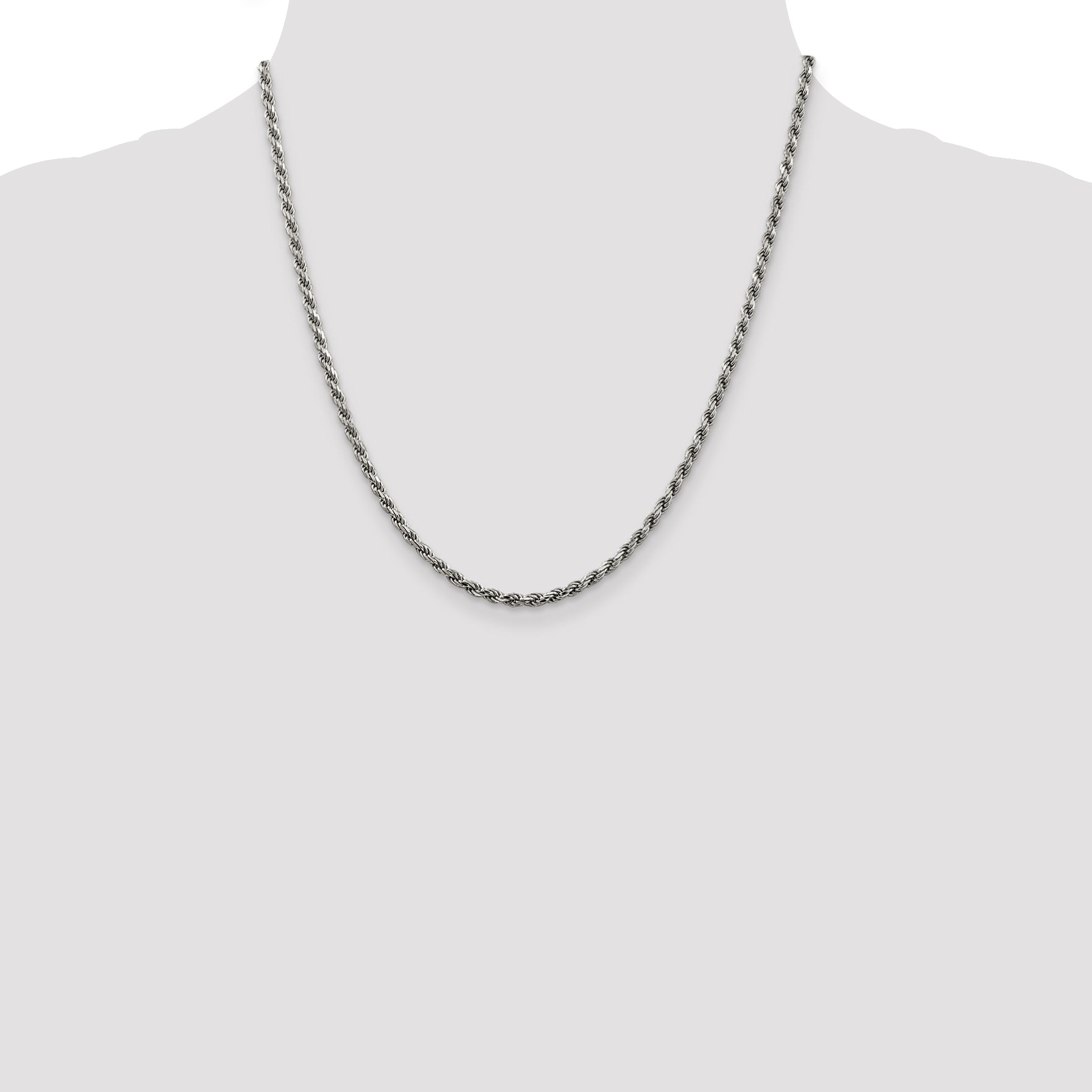 Sterling Silver Rhodium-plated 2.75mm Diamond-Cut Rope Chain